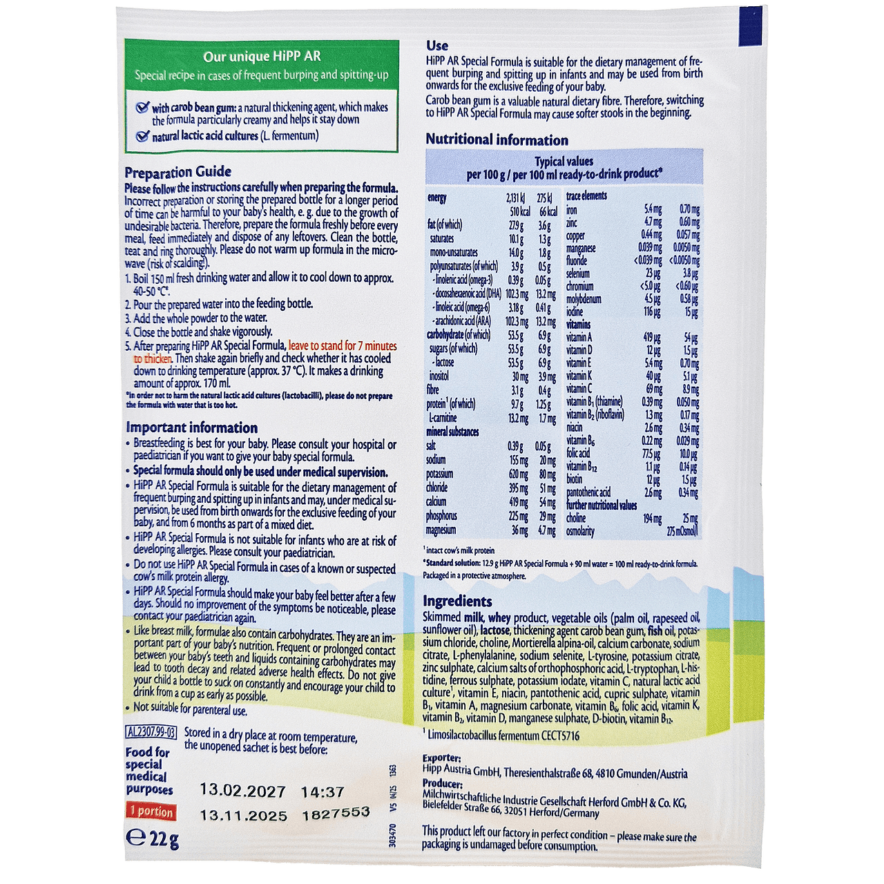 HiPP Anti-Reflux Sachets Formula