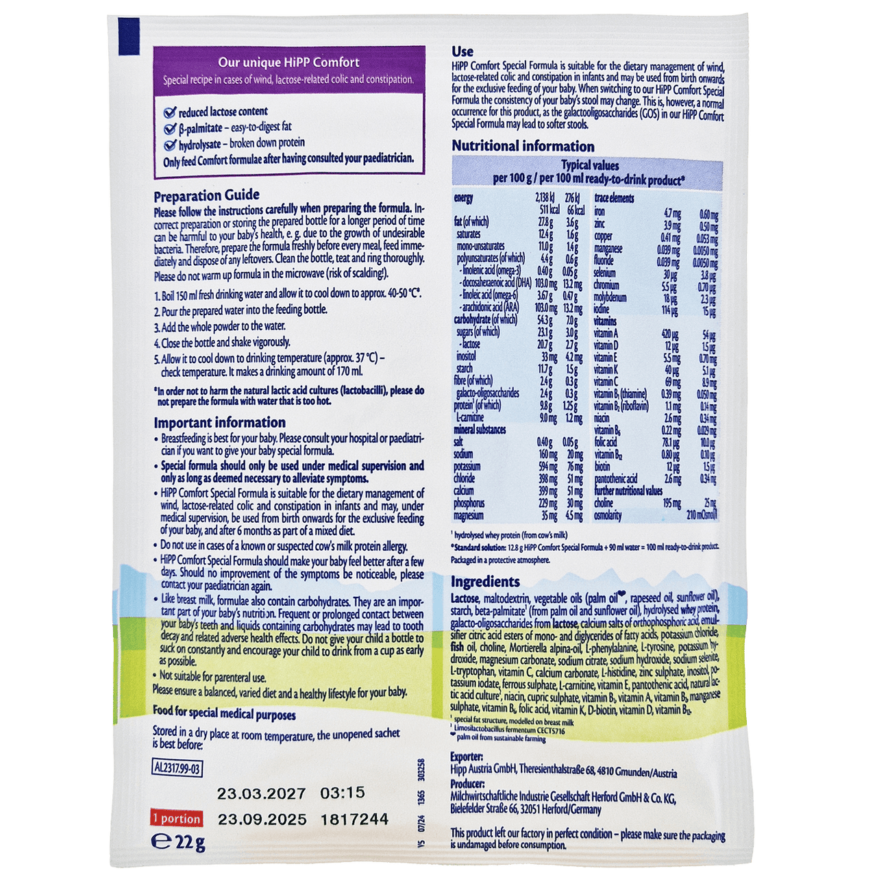 HiPP Comfort Sachets Formula
