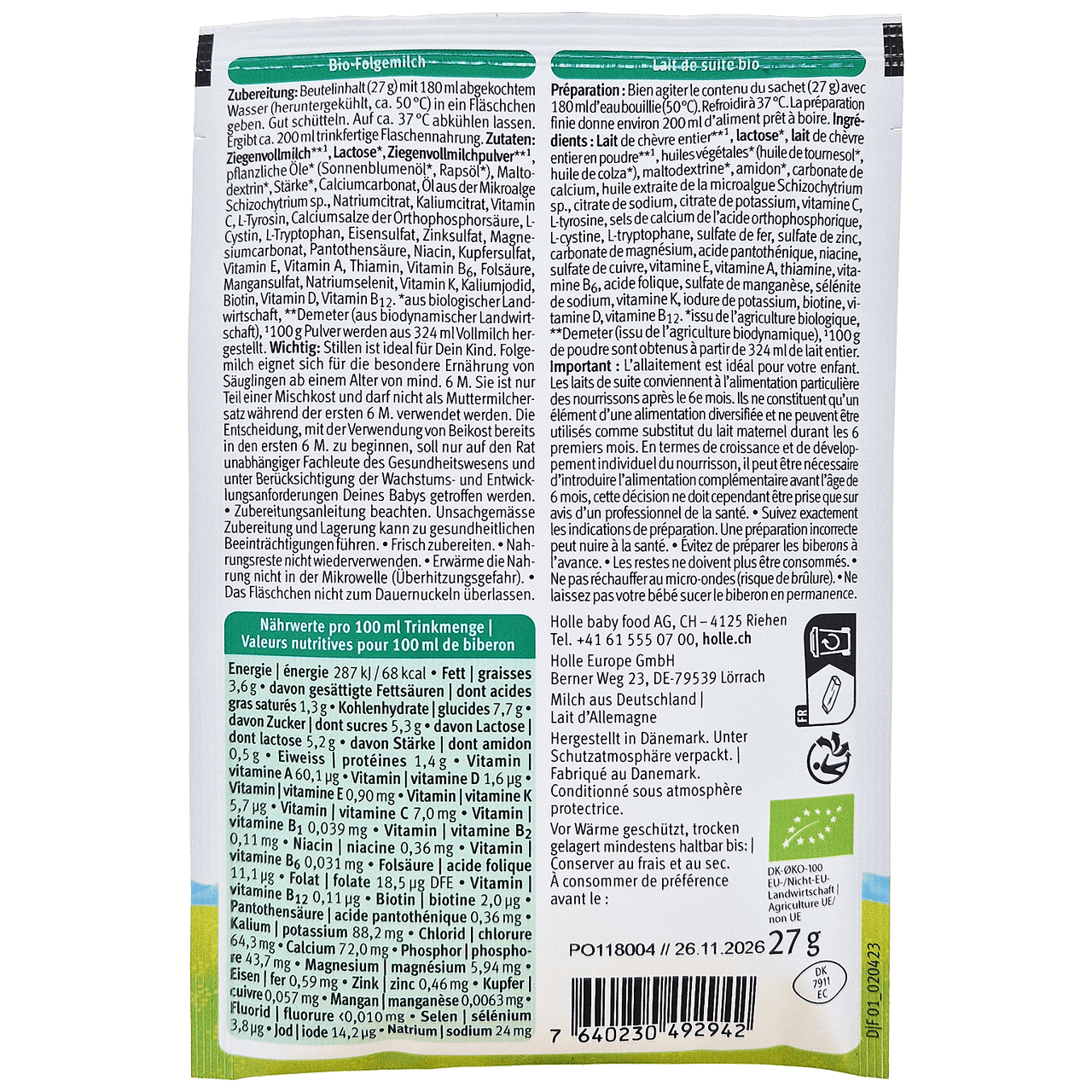 Holle Goat Sachets Stage 2 Formula