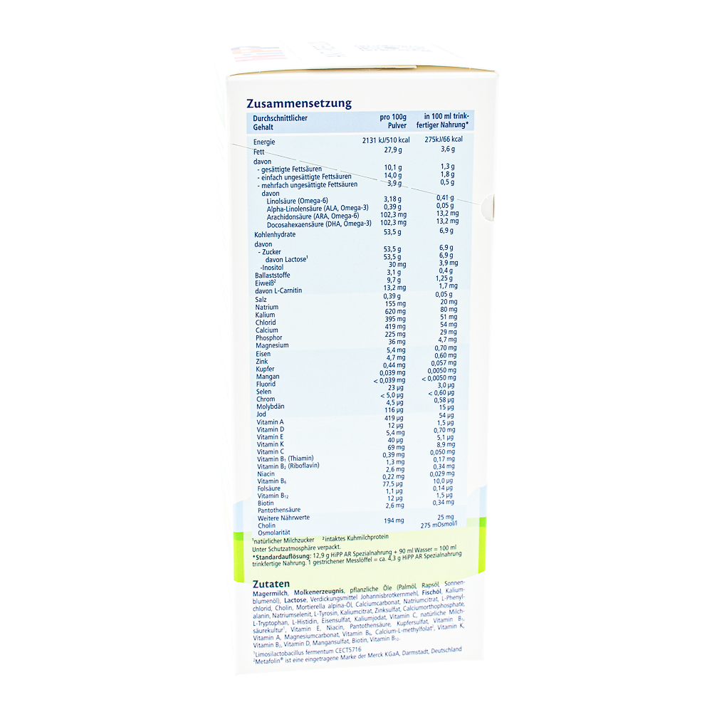 HiPP Anti-Reflux Formula ingredients and nutrition label