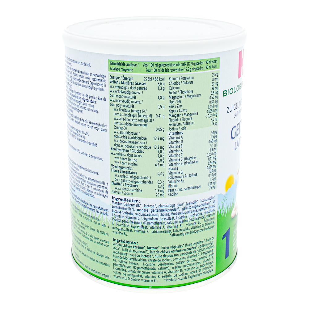 HiPP Dutch Goat Stage 1 Formula ingredients and nutrition label