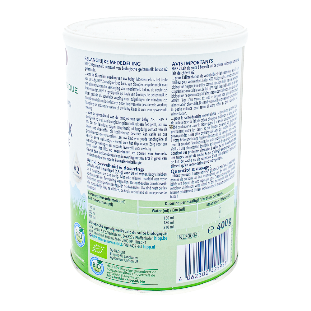 HiPP Dutch Goat Stage 2 Formula dosage label