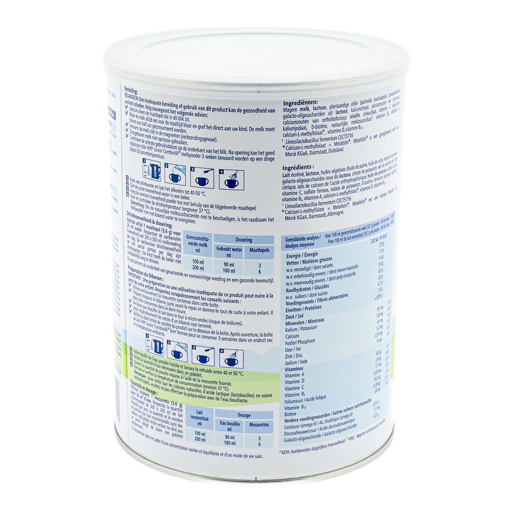 HiPP Dutch Stage 4 Formula preparation guidelines, ingredients, and nutrition label