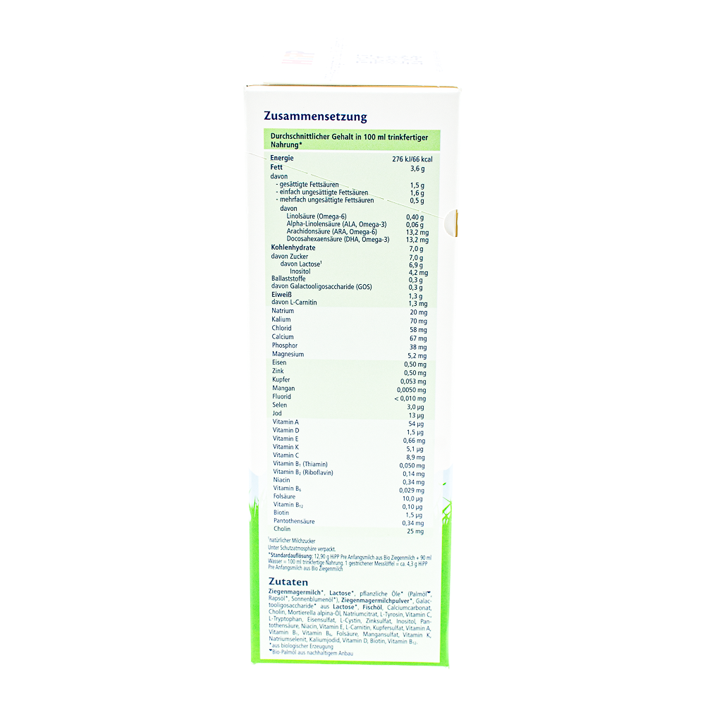 HiPP German Goat Stage Pre Formula ingredients and nutrition label