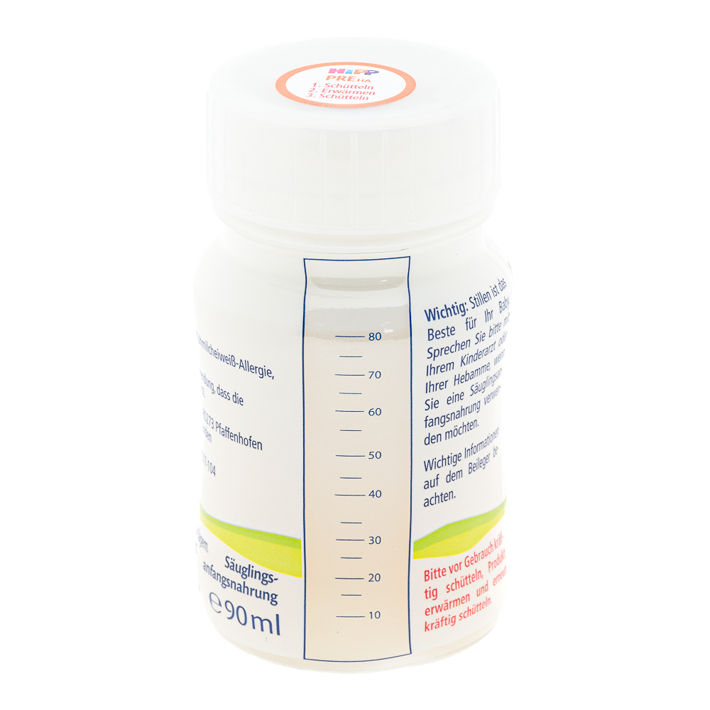HiPP German HypoAllergenic Ready to Feed Stage Pre 90ml dosage label