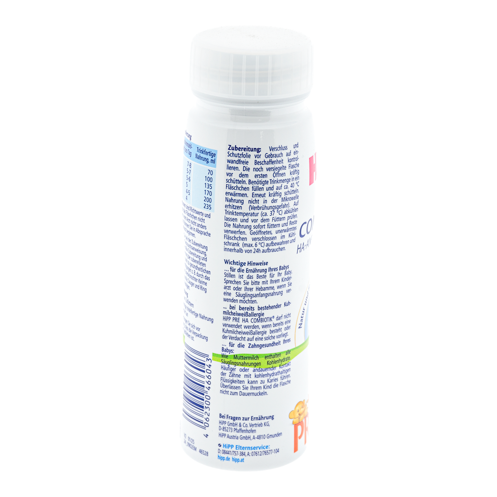 HiPP German HypoAllergenic Ready to Feed Stage Pre Formula preparation guidelines