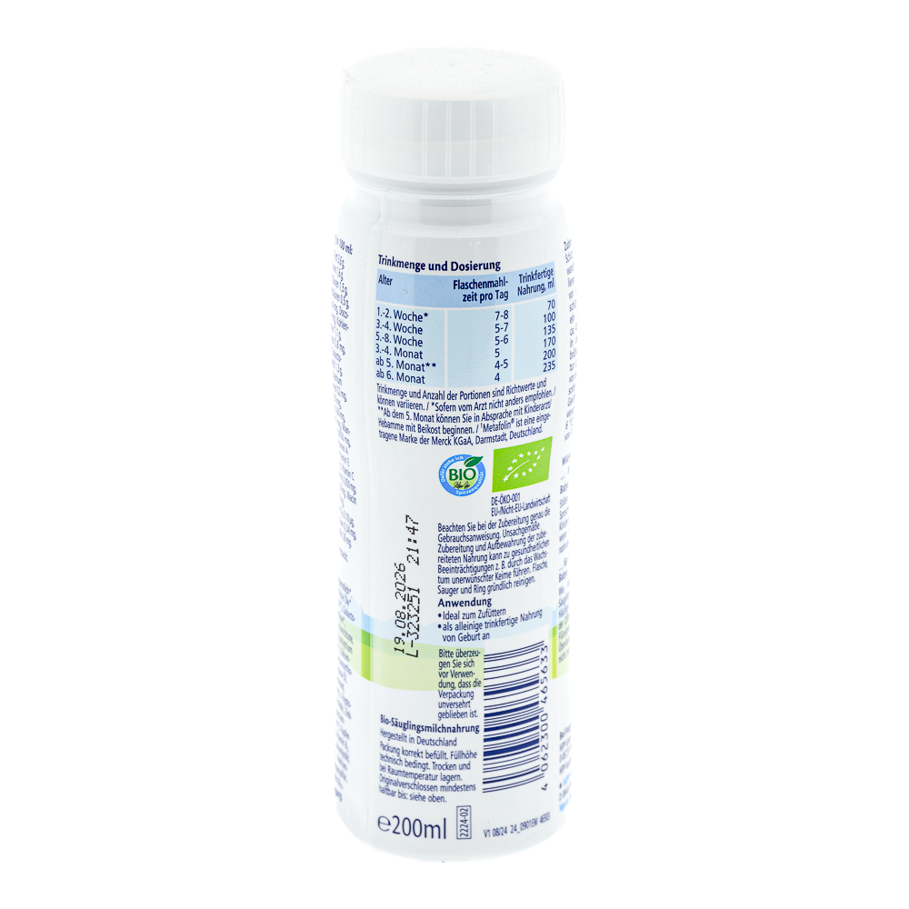 HiPP German Ready to Feed Stage 1 Formula dosage label