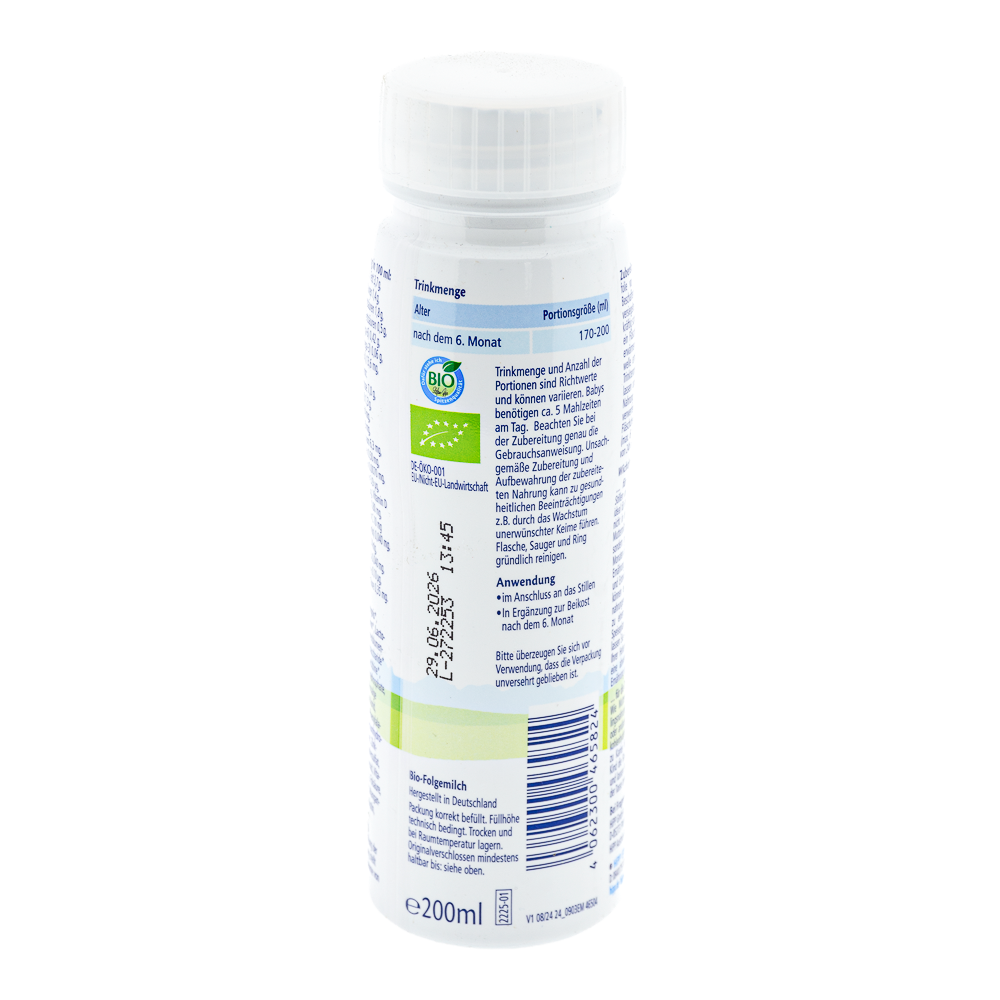HiPP German Ready to Feed Stage 2 Formula dosage label