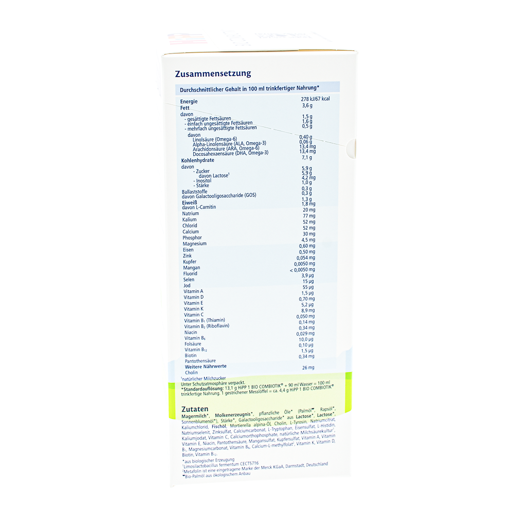 HiPP German Stage 1 Formula ingredients and nutrition label