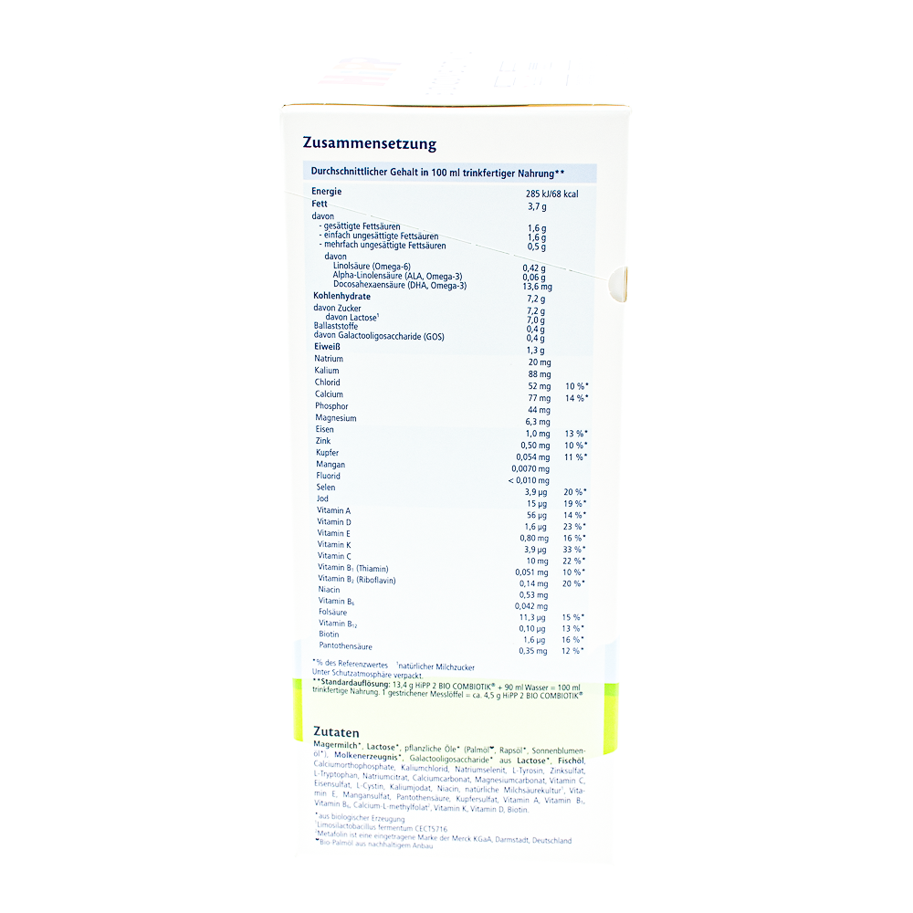 HiPP German Stage 2 Formula - No Starch ingredients and nutrition label