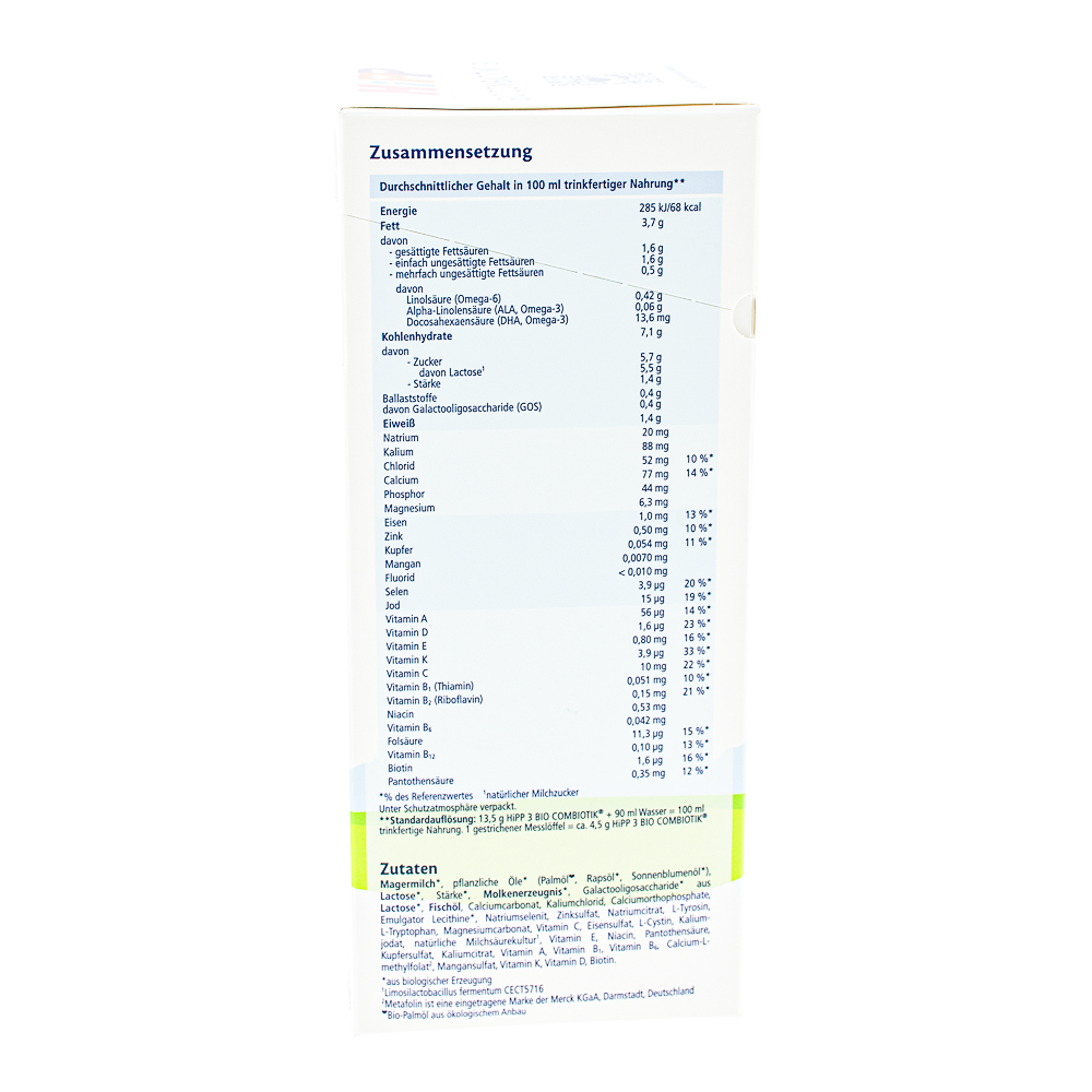HiPP German Stage 3 Formula ingredients and nutrition label