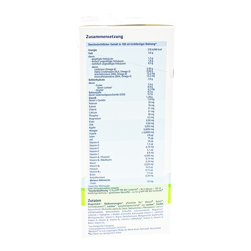 HiPP German Stage Pre Formula ingredients and nutrition label