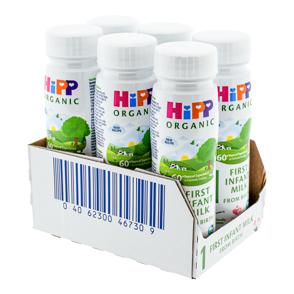 HiPP UK Ready to Feed Stage 1 Formula bottle with outer box