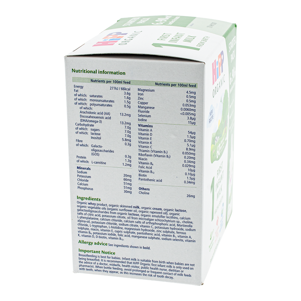 HiPP UK Ready to Feed Stage 1 Formula with teats ingredients and nutrition label