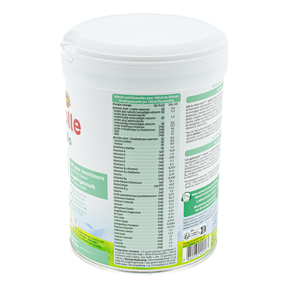 Holle Dutch Goat Stage 1 Formula nutrition label
