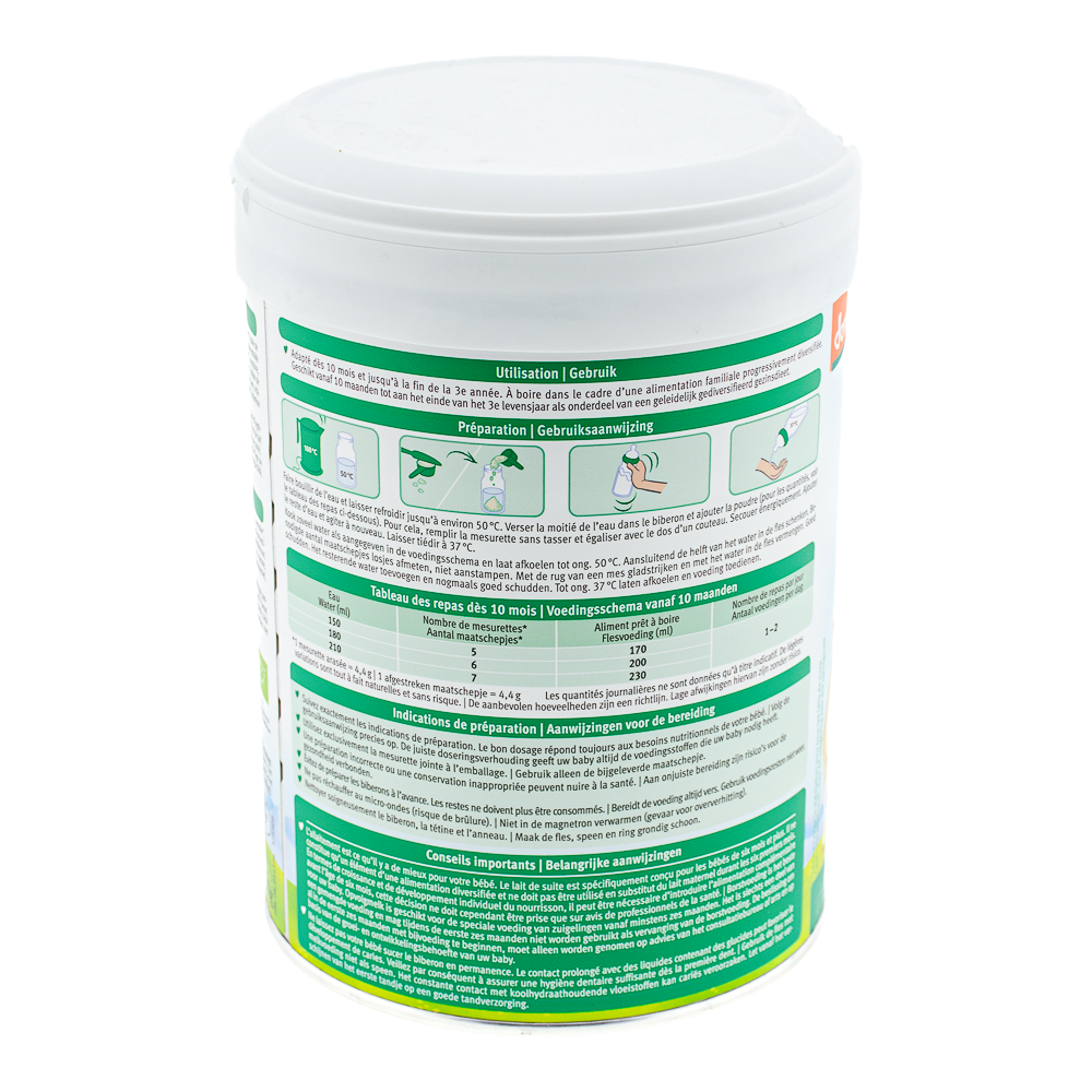 Holle Dutch Goat Stage 3 Formula preparation guidelines and dosage label