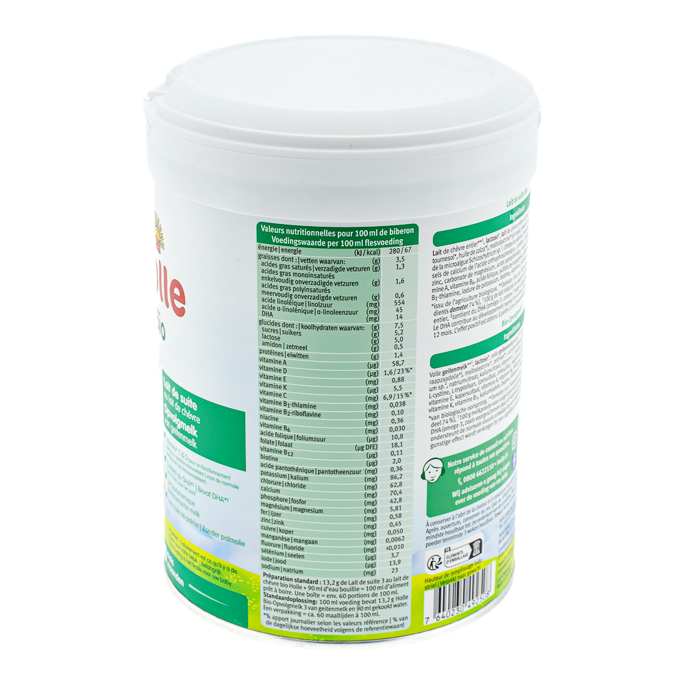 Holle Dutch Goat Stage 3 Formula nutrition label