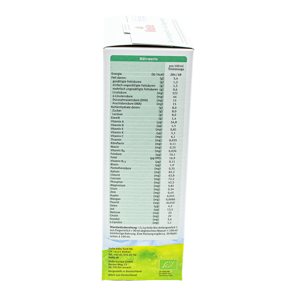 Holle Goat Stage 1 Formula nutrition label