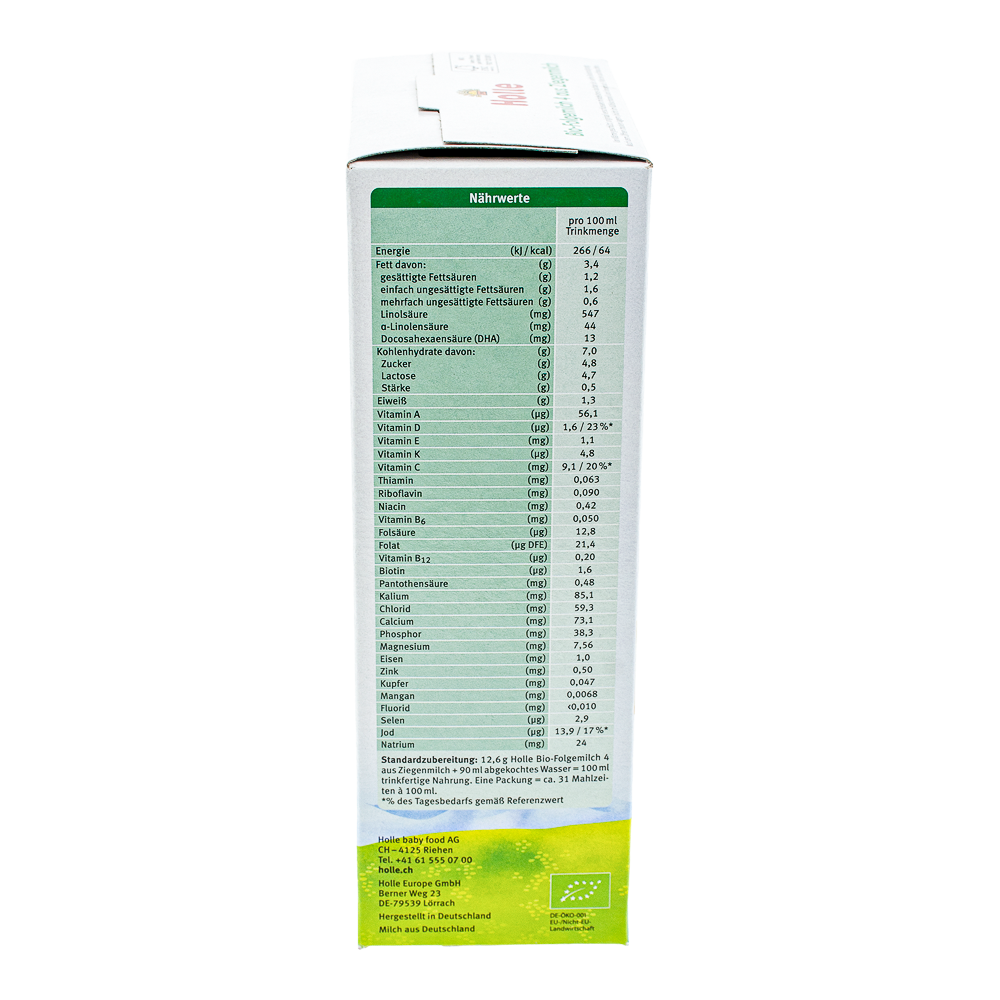 Holle Goat Stage 4 Formula nutrition label