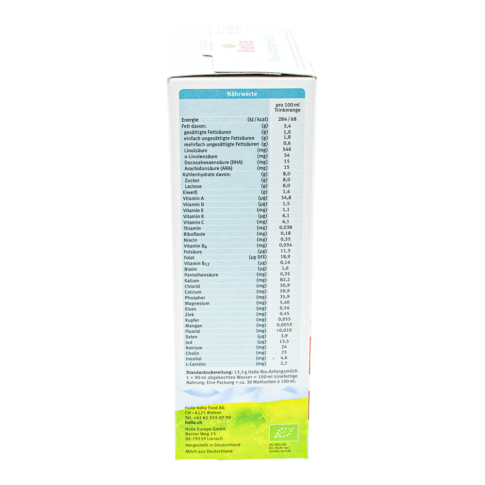 Holle Stage 1 Formula nutrition label