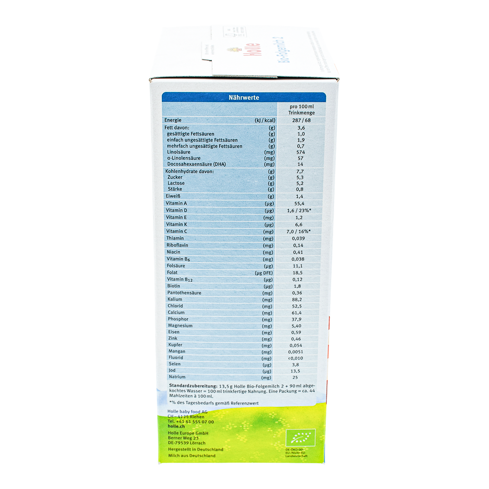 Holle Stage 2 Formula nutrition label