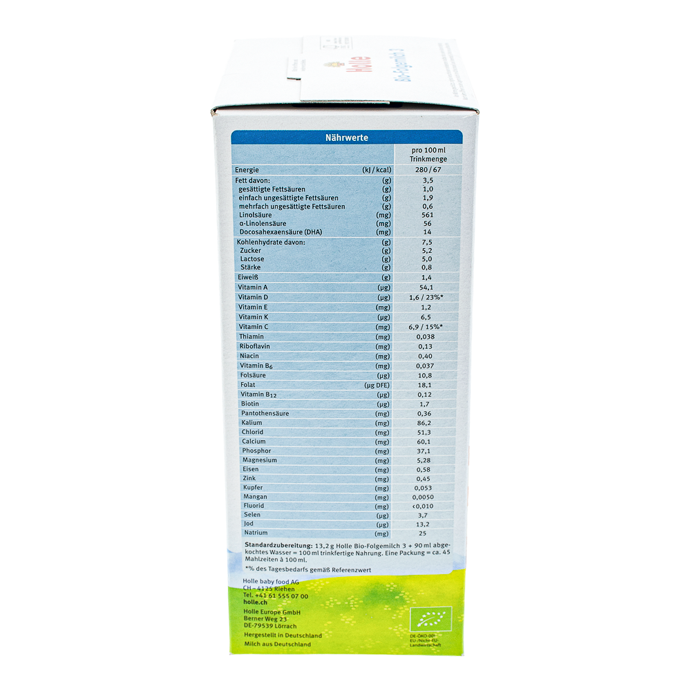 Holle Stage 3 Formula nutrition label