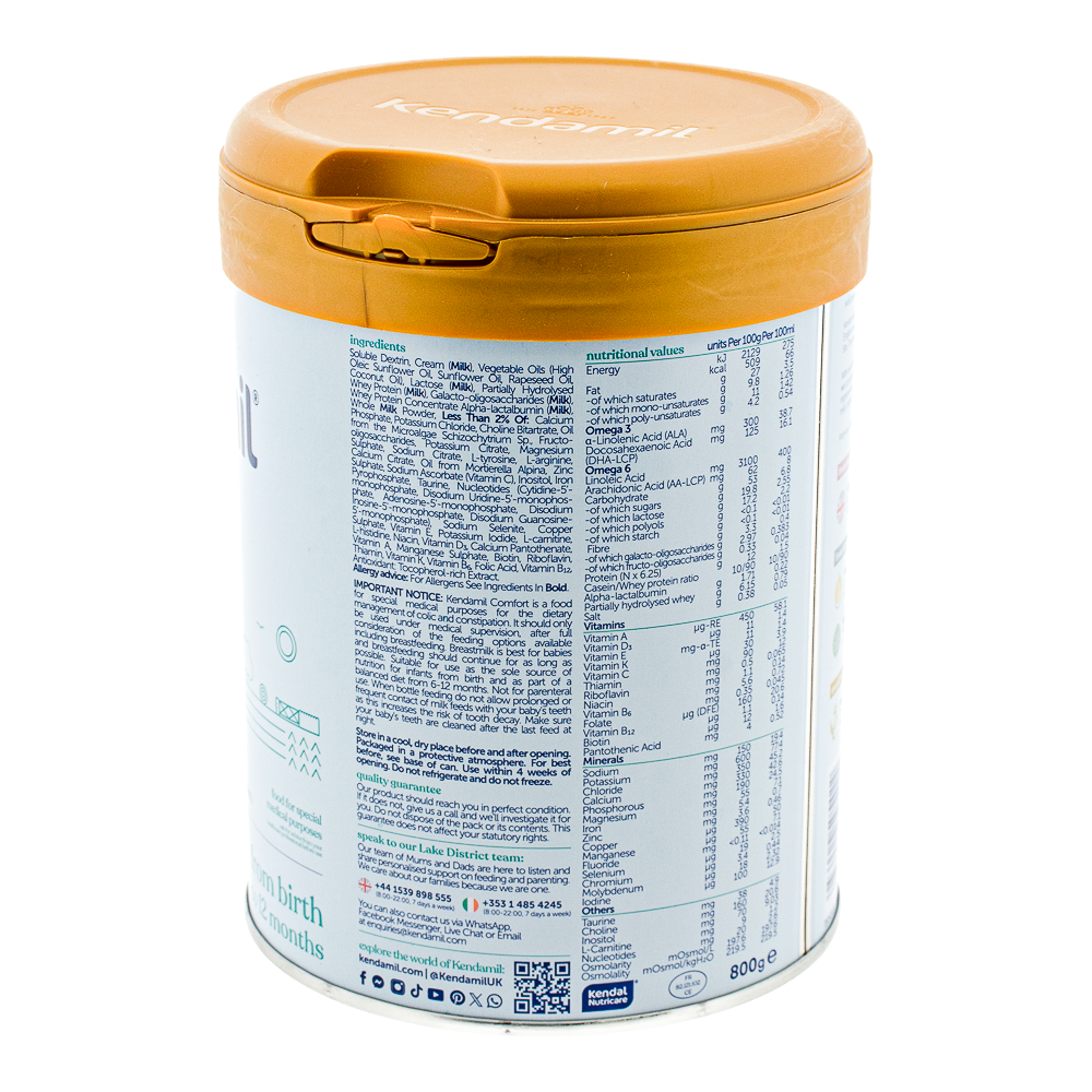 Kendamil Comfort Formula ingredients and nutrition label