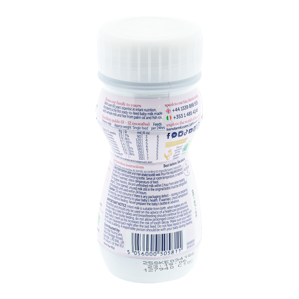 Kendamil Ready To Feed Stage 1 Formula preparation guidelines and dosage label