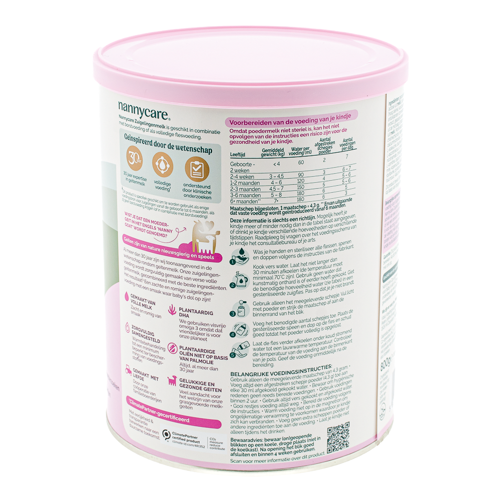 Nannycare Stage 1 Formula preparation guidelines and dosage label