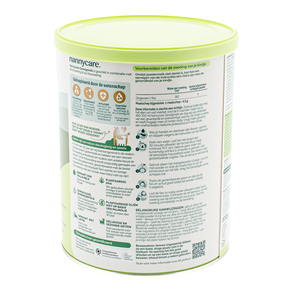 Nannycare Stage 2 Formula preparation guidelines and dosage label